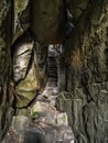 Tourist passage through Szczeliniec sanstone ravine, Table Mountain National Park, Poland