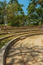 Narrow view of circular concrete steps in a green garden, Chennai, India, April 01 2017