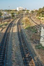 Narrow view of curve train tracks from the foot over bridge, Chennai, Tamil nadu, India, Mar 29 2017