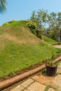 Narrow view of green garden and pathway, Chennai, India, April 01 2017