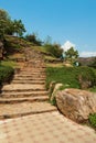 Narrow view of stone staircase at Viewpoint, Kailashgiri, Visakhapatnam, Andhra Pradesh, March 05 2017 Royalty Free Stock Photo
