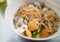 Narrow wet rice noodles with fish ball