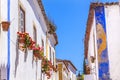 Narrow White Blue Street Obidos Portugal