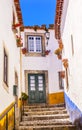 Narrow White Street 11th Century Mediieval City Obidos Portugal