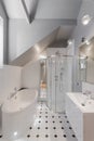 Narrow white washroom