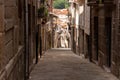 The narrow and winding old streets of Galicia, Spain, lined with historic architecture and cobbled paths, offer a glimpse into the Royalty Free Stock Photo