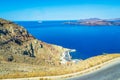 Narrow winding road to Thira Santorini port Caldera seascape Greece Royalty Free Stock Photo