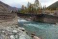 A narrow wooden bridge