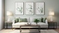 Delicate Flora: A Green Living Room With Japanese-inspired Art