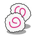 Narutomaki or kamaboko surimi vector icon. Traditional Japanese naruto steamed fish cake with a pink swirl in the middle.