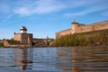 Narva, Estonia - View of Herman Castle and Ivangorod Fortress on the part of the Narva River.