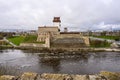 Narva fortress. View from the Ivangorod fortress wall to Narva and the bridge. fortress courtyard