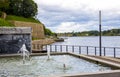 Narva, Ida-Virumaa/ Estonia-11AUG2020. New beautiful modern promenade by Narva river in city of Narva.