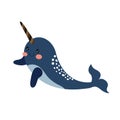 Narwhal animal cartoon character vector illustration