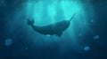 A Narwhal in Deep Ocean Royalty Free Stock Photo