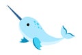 Narwhal with Long Tusk as Sea Animal Floating Underwater Vector Illustration