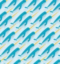 Narwhal pattern seamless. Unicorn-fish background. vector texture. See animal Baby fabric ornament