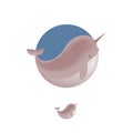 Narwhal whale illustration. Narwhale icon. Ocean animal emblems.