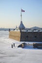 Naryshkin Bastion and tower Flagstone, winter morning. Peter and Paul fortress. Saint-Petersburg Royalty Free Stock Photo