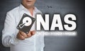 NAS touchscreen is operated by man Royalty Free Stock Photo