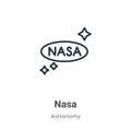 Nasa outline vector icon. Thin line black nasa icon, flat vector simple element illustration from editable astronomy concept Royalty Free Stock Photo