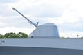 A nasal anti-aircraft gun of a warship. The cannon is directed upwards Royalty Free Stock Photo