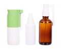 Nasal drops and medical throat spray bottles. Isolated on white background Royalty Free Stock Photo