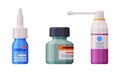 Nasal Drops, Spray Bottle and Salve as Medicine Vector Set