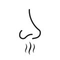 Nasal Odor Sniff Outline Pictogram. Nose Human Smell Black Line Icon. Bad Aroma Air Breath Flat Symbol. Nose Loss Sense