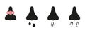 Nasal Sneeze Infection Black Silhouette Icon Set. Allergic Runny Nose Sick Virus Glyph Pictogram. Nasal Medical