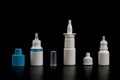 Nasal spray and droppers on black isolated background Royalty Free Stock Photo