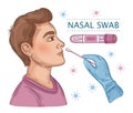 Nasal swab test probe icon. Man taking DNA or PCR coronavirus testing. Laboratory analysis. Medical exam for infection. Vector Royalty Free Stock Photo