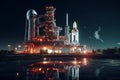 NASAs Kennedy Space Center at night with a. generative ai Royalty Free Stock Photo