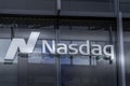 Nasdaq company logo sign on modern office in Vilnius, Lithuania, May 30, 2021