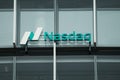 Nasdaq company logo sign on modern office in Vilnius, Lithuania, November 09, 2022. Nasdaq -leading provider of trading