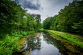 The Nashua River at Mine Falls Park in Nashua, New Hampshire. Royalty Free Stock Photo