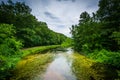 The Nashua River at Mine Falls Park in Nashua, New Hampshire. Royalty Free Stock Photo