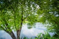 The Nashua River, in Nashua, New Hampshire. Royalty Free Stock Photo