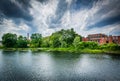 The Nashua River, in Nashua, New Hampshire. Royalty Free Stock Photo