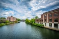 The Nashua River, in Nashua, New Hampshire. Royalty Free Stock Photo