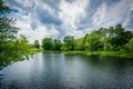 The Nashua River, in Nashua, New Hampshire. Royalty Free Stock Photo