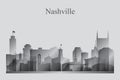 Nashville city skyline silhouette in grayscale