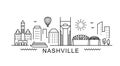 Nashville minimal style City Outline Skyline with Typographic. Vector cityscape with famous landmarks. Illustration for