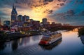 Nashville river front with show boat and sunset Royalty Free Stock Photo