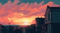 Nashville Sunset In 1820s: A Pixel Art Illustration Royalty Free Stock Photo