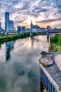 Nashville tennessee city skyline at sunset on the waterfrom Royalty Free Stock Photo