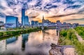 Nashville tennessee city skyline at sunset on the waterfrom Royalty Free Stock Photo