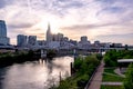 Nashville tennessee city skyline at sunset on the waterfrom Royalty Free Stock Photo
