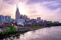 Nashville tennessee city skyline  at sunset on the waterfrom Royalty Free Stock Photo