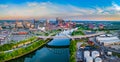 Nashville Tennessee TN Drone Skyline Aerial and Cumberland River Royalty Free Stock Photo